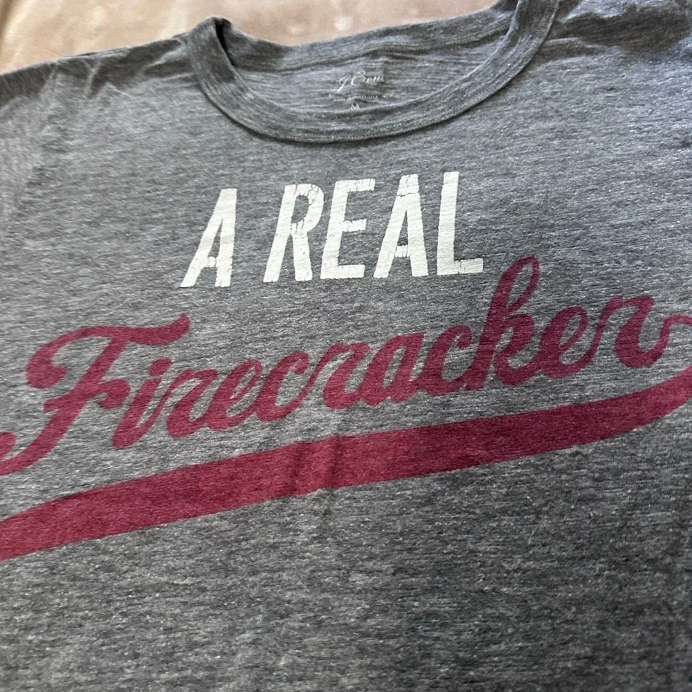 J. Crew Gray Firecracker T-Shirt with Red Print M